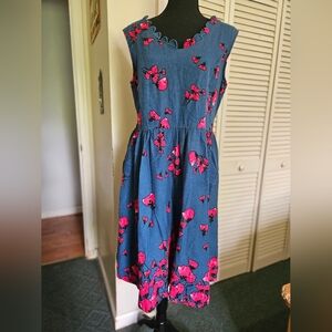 Lindy Bop Floral Sleeveless Dress - Blue and Pink